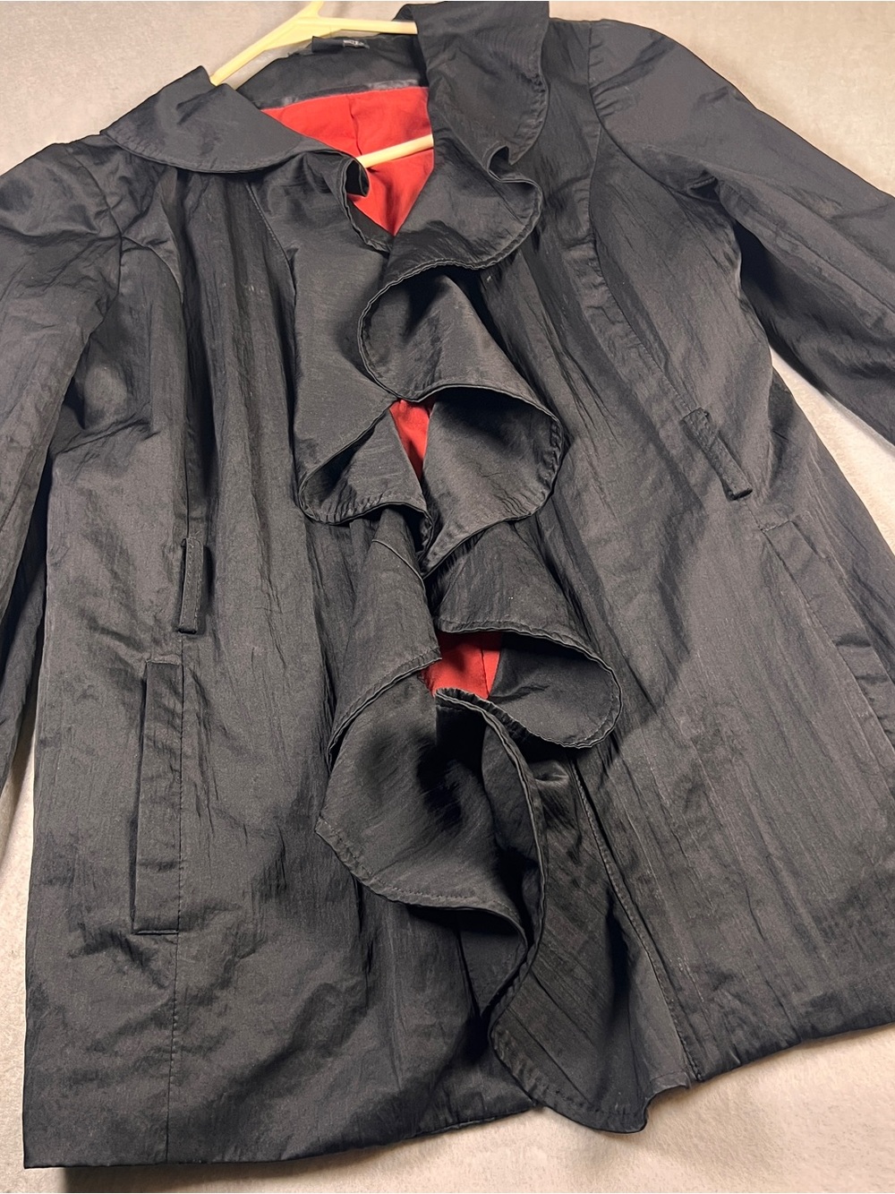 Willie Smith Black Ruffle Jacket Women’s Medium Red Lined Romantic